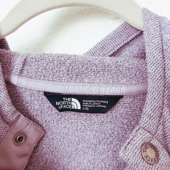 [The North Face] Purple Knit Stitch Fleece Hoodie Snap Button Mock Neck Sz Large - Picture 8 of 12